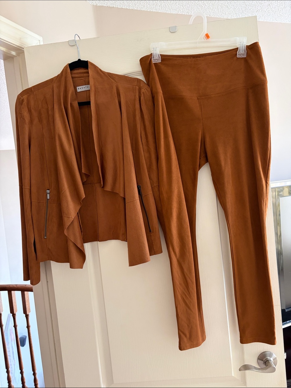 Burlington Ladies 2 Piece Bundle Cognac faux suede Jacket & Leggings. Large